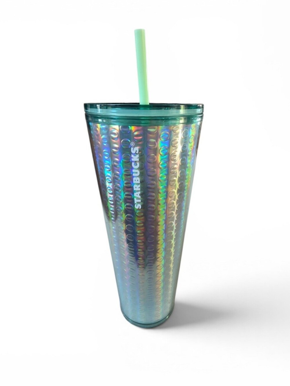 NEW STARBUCKS Iridescent Blue Cold Drink Tumbler Cup 24 oz with Lid & Straw
